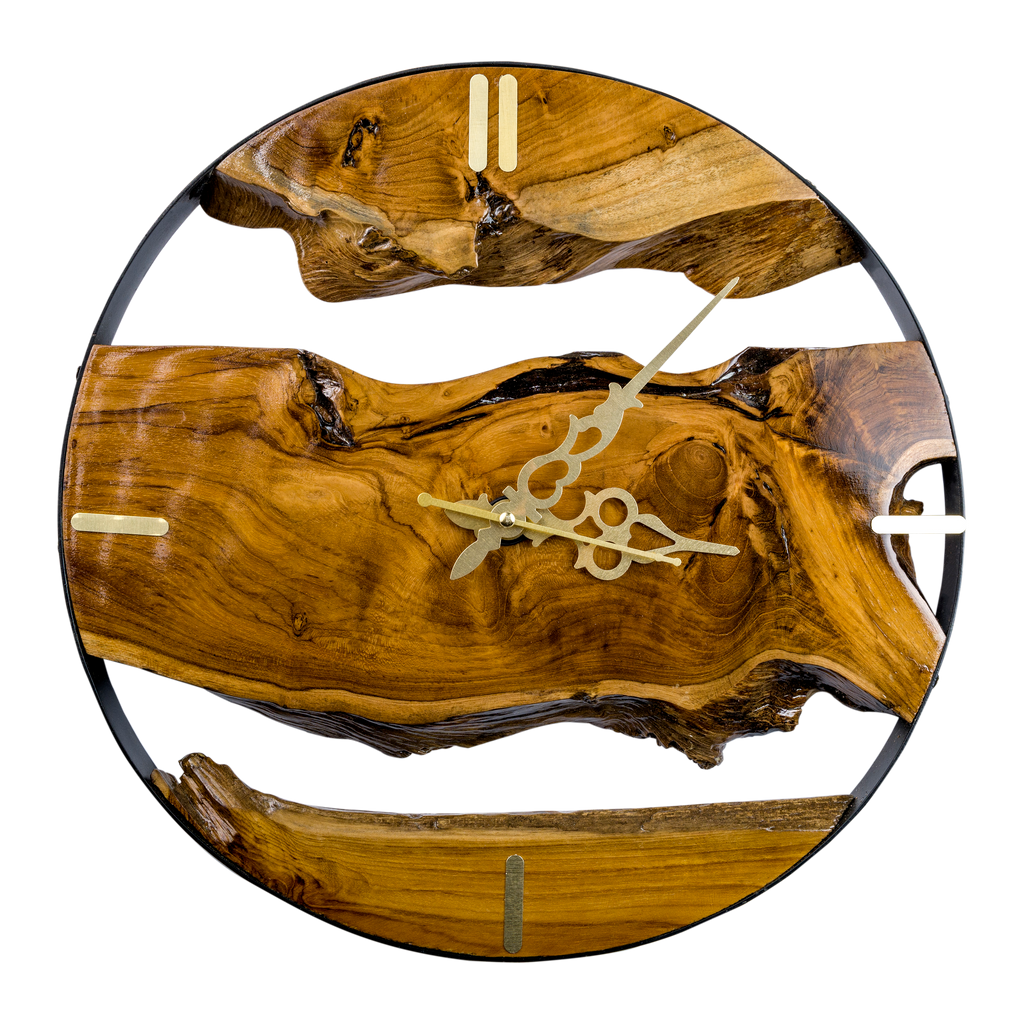 16-Inch Live Edge Teak Wood Wall Clock | Handmade High-Grade Sangwan Wood Clock