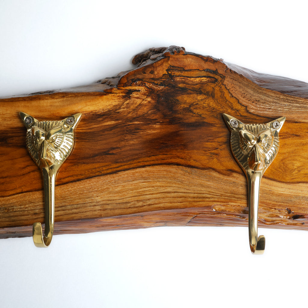 Handcrafted Live Edge Wooden Wall Rack with Coat Hooks and Towel Bar
