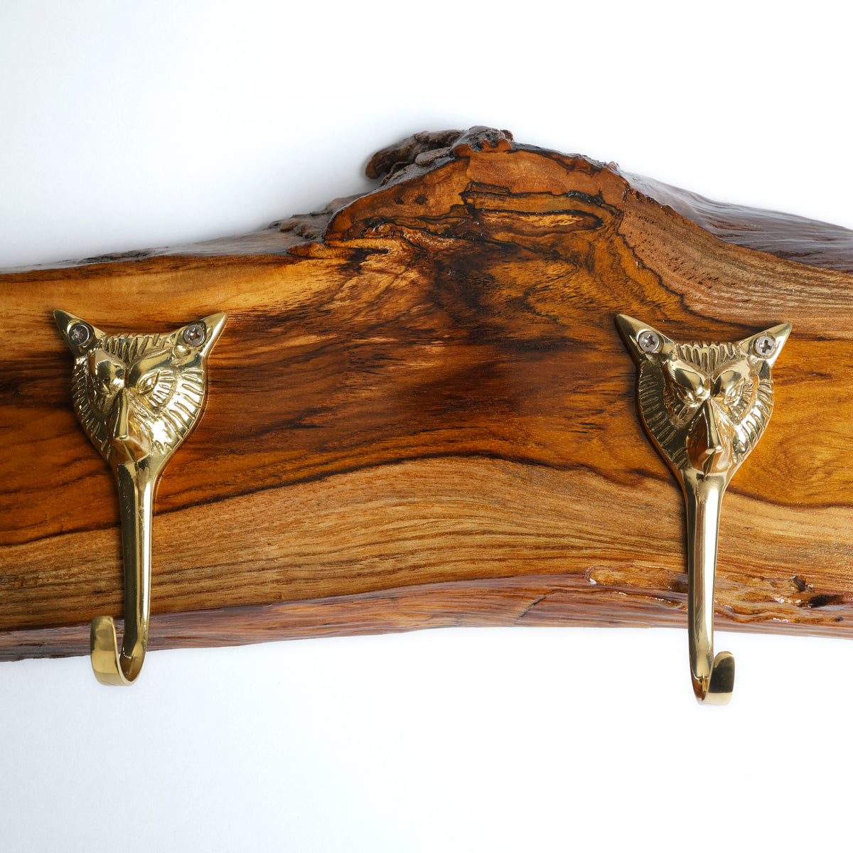 Handcrafted Live Edge Wooden Wall Rack with Coat Hooks and Towel Bar