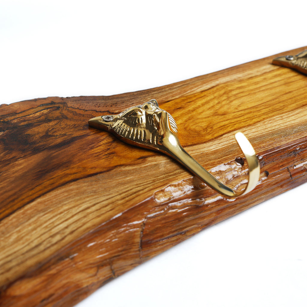 Handcrafted Live Edge Wooden Wall Rack with Coat Hooks and Towel Bar