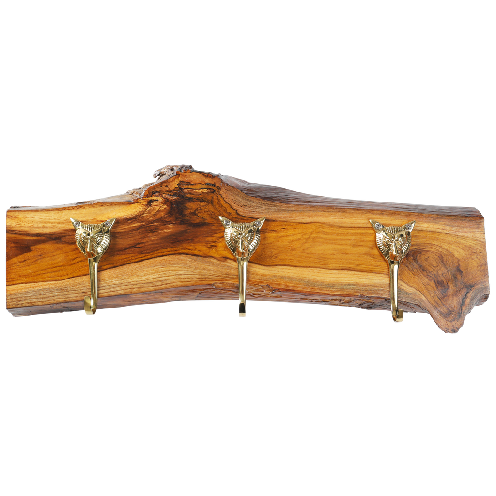 Handcrafted Live Edge Wooden Wall Rack with Coat Hooks and Towel Bar