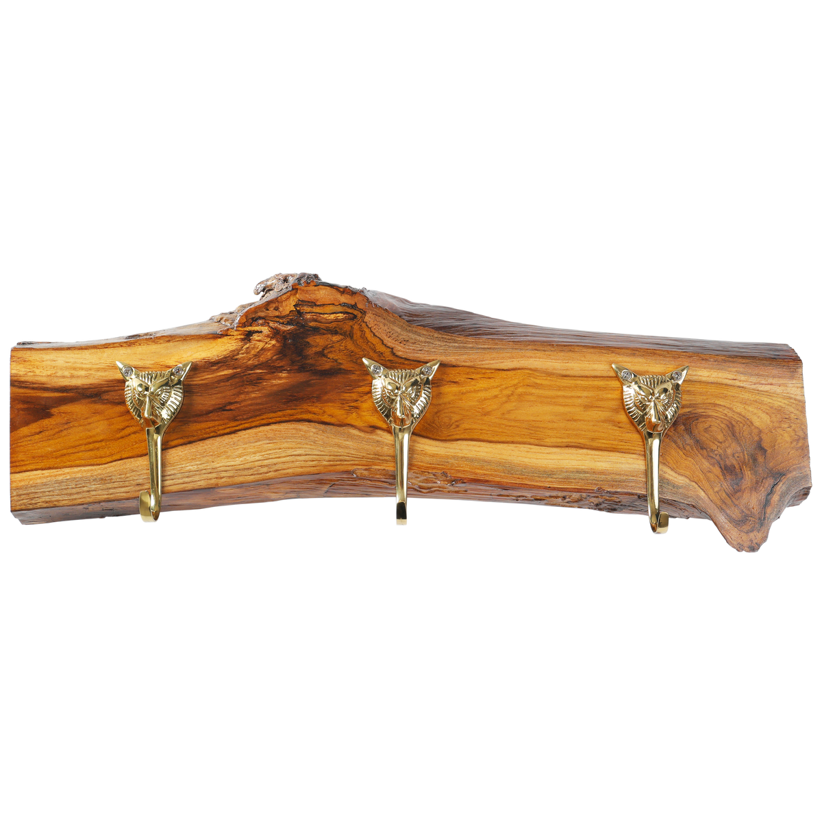 Handcrafted Live Edge Wooden Wall Rack with Coat Hooks and Towel Bar