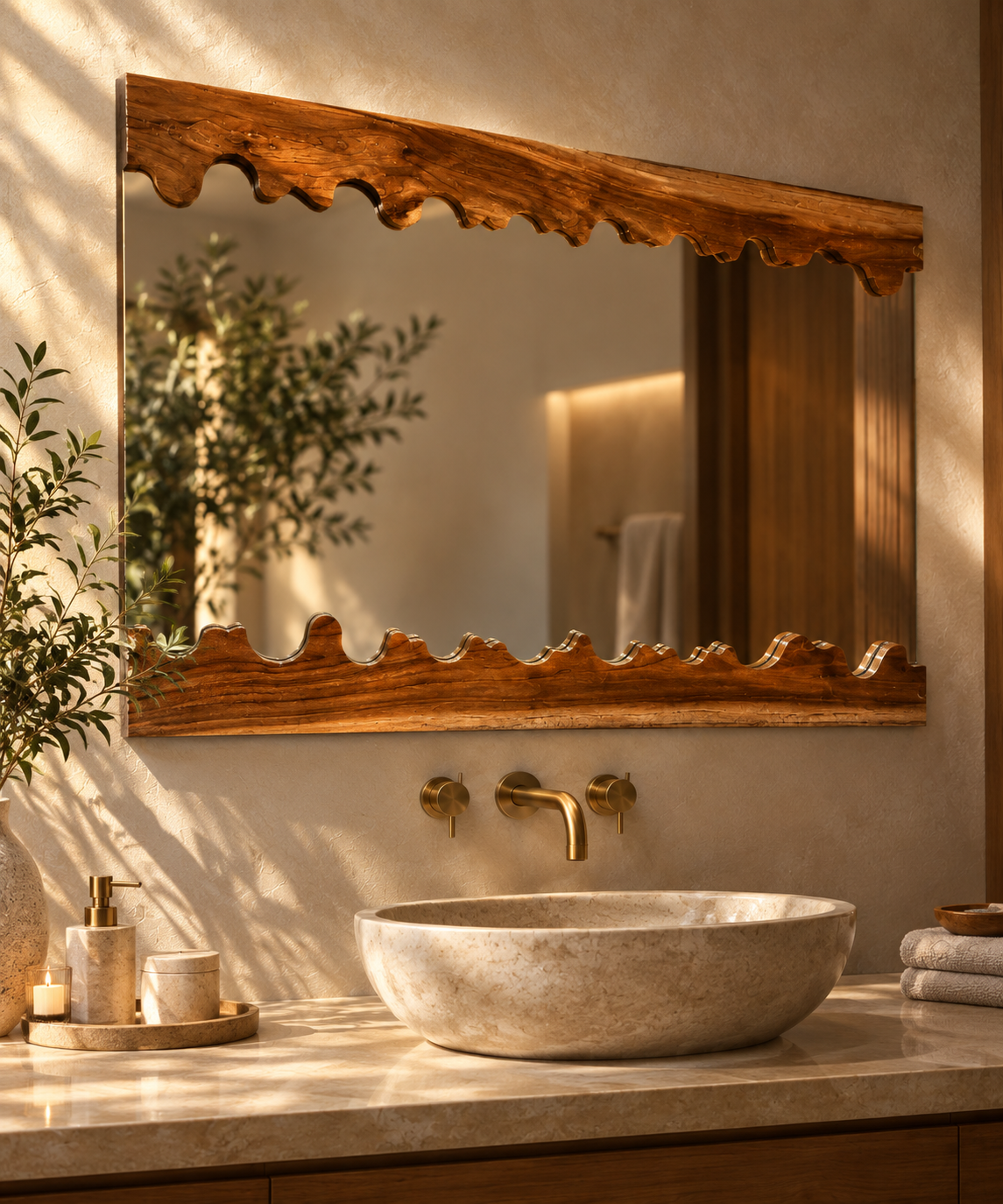 Live Edge Teak Sangwan Wood Mirror – Handcrafted Wooden Wall Mirror