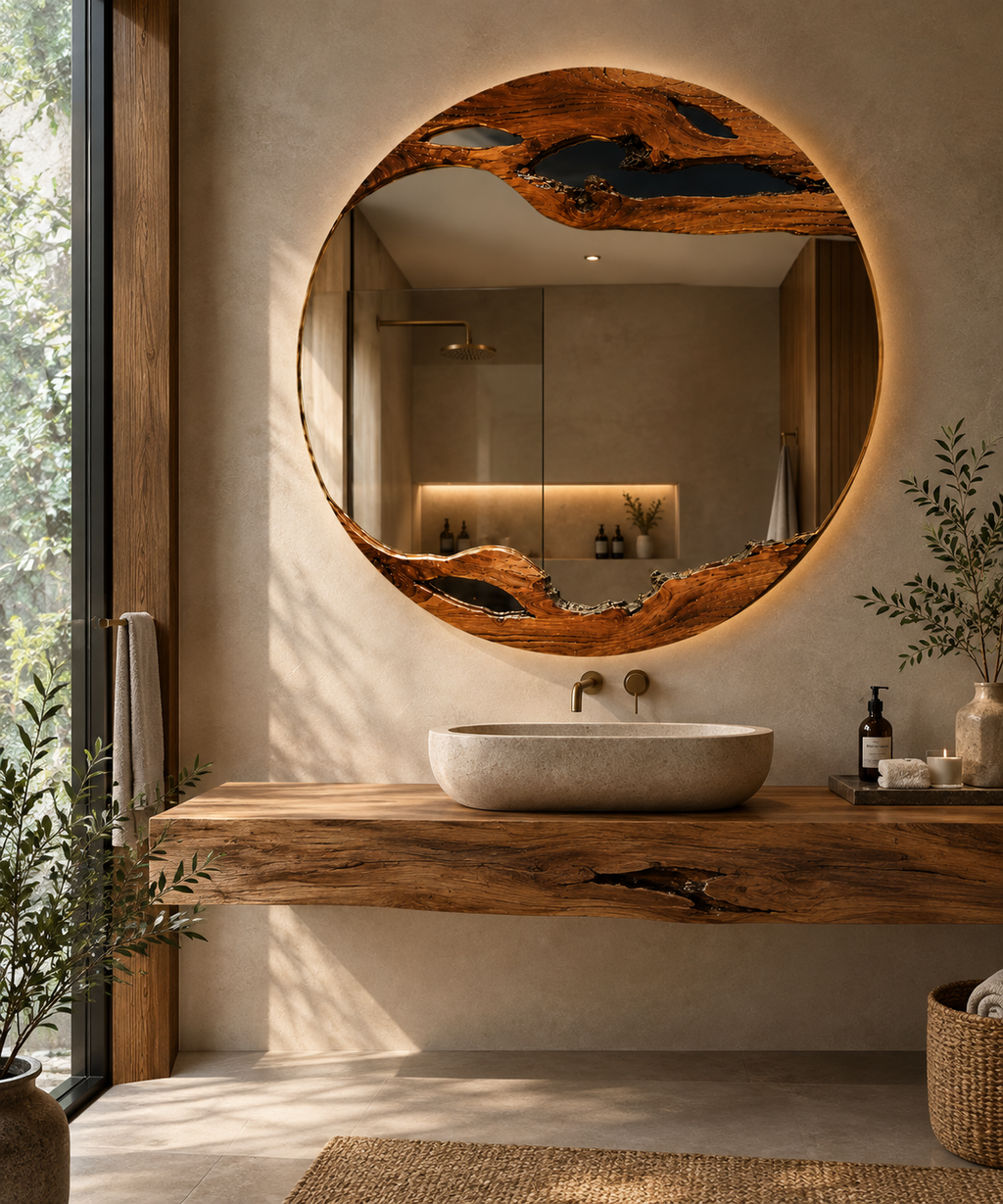 Handmade Live Edge Teak Sangwan  Wood Mirror: Rustic Home Decor