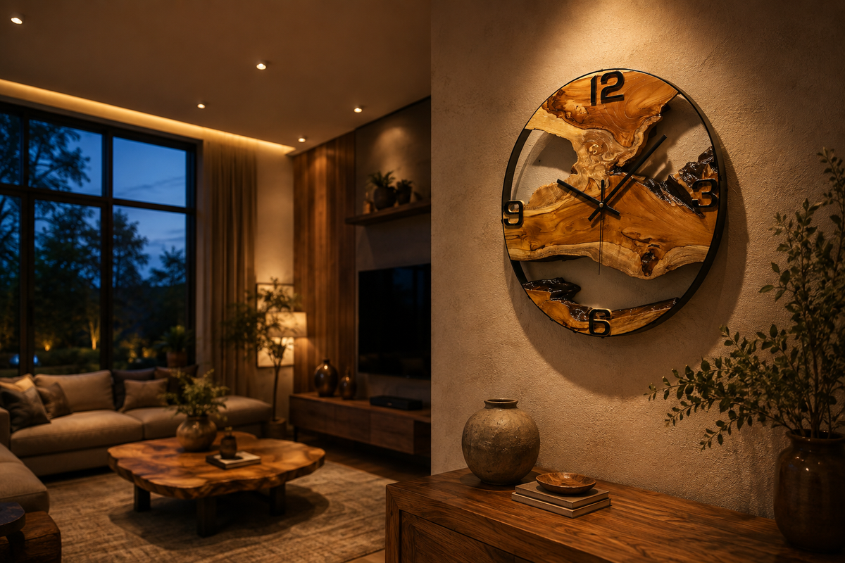 16-Inch Handmade Live Edge Sangwan Teak Wood Clock | Natural Solid Wood Wall Clock