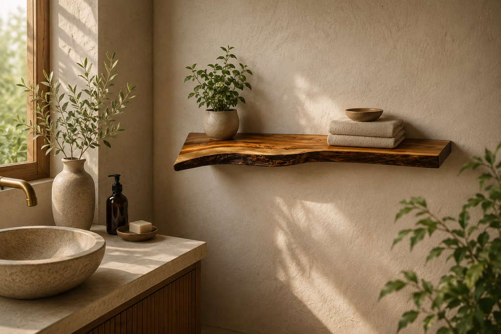 Handcrafted Live Edge Sangwan Teak Wood Floating Shelf | Natural Thick Solid Wood Floating Wall Shelf