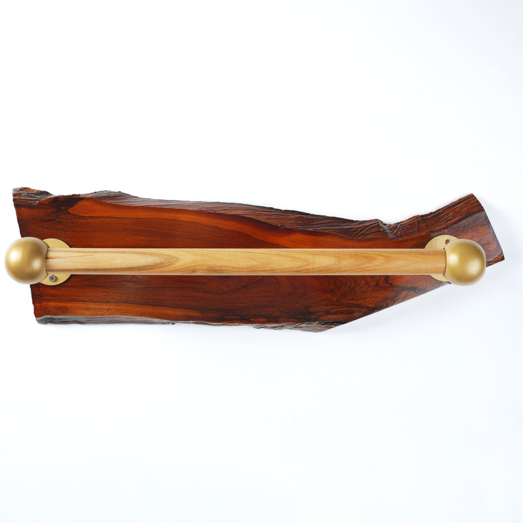 Handcrafted Live Edge Sangwan Wooden Towel Bar with Gold-Finished Accents