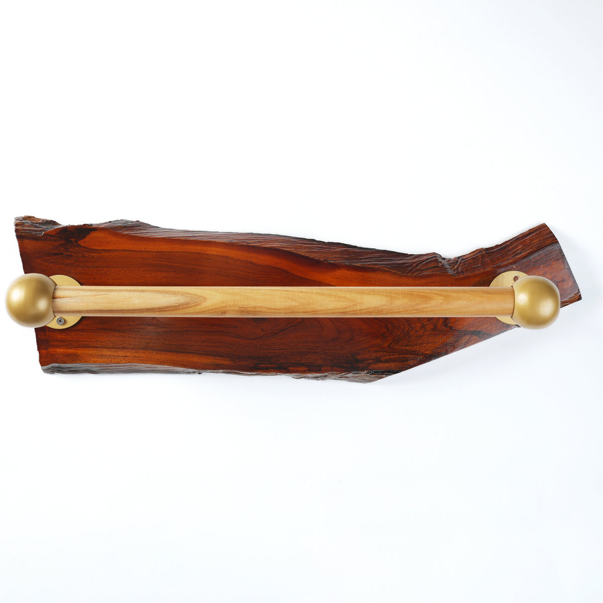Handcrafted Live Edge Sangwan Wooden Towel Bar with Gold-Finished Accents