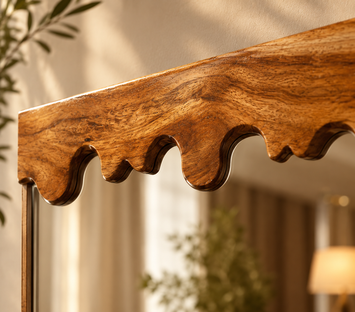 Live Edge Teak Sangwan Wood Mirror – Handcrafted Wooden Wall Mirror
