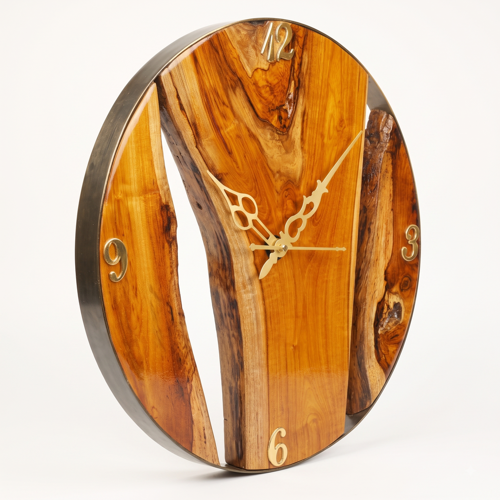 Artisan Live-Edge Teak Wall Clock
