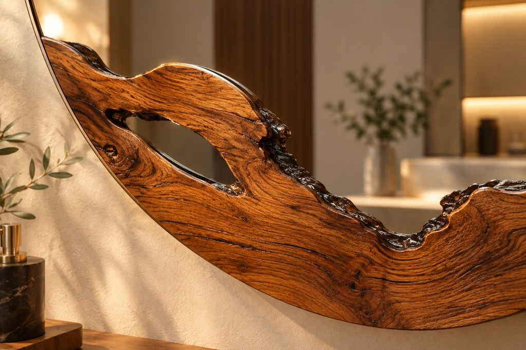 Handmade Live Edge Teak Sangwan  Wood Mirror: Rustic Home Decor