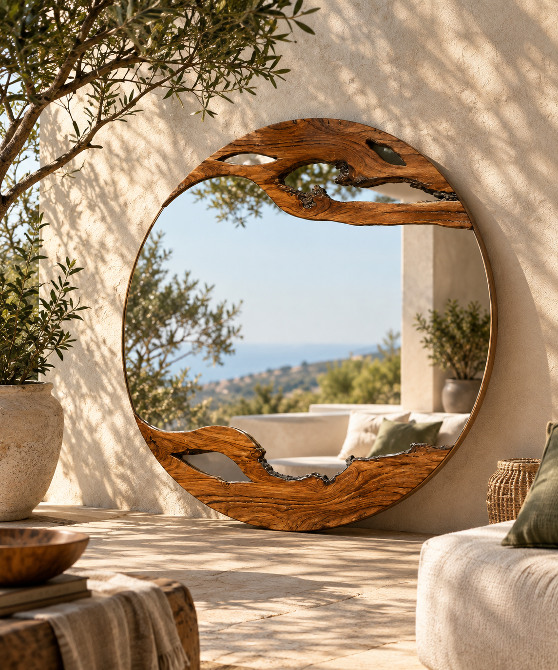 Handmade Live Edge Teak Sangwan  Wood Mirror: Rustic Home Decor