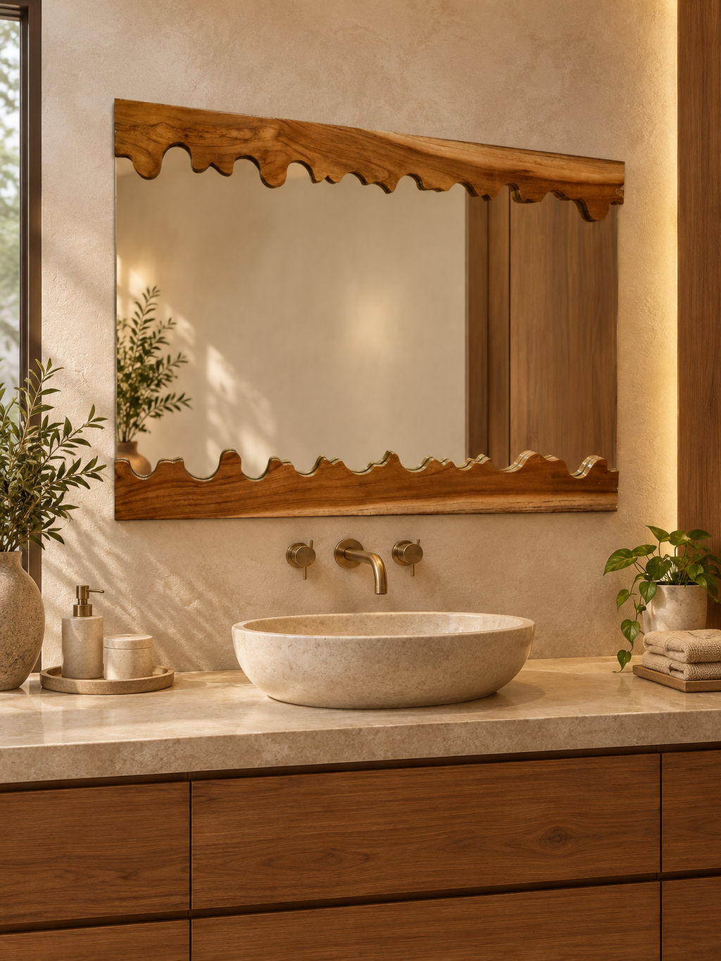 Live Edge Teak Sangwan Wood Mirror – Handcrafted Wooden Wall Mirror