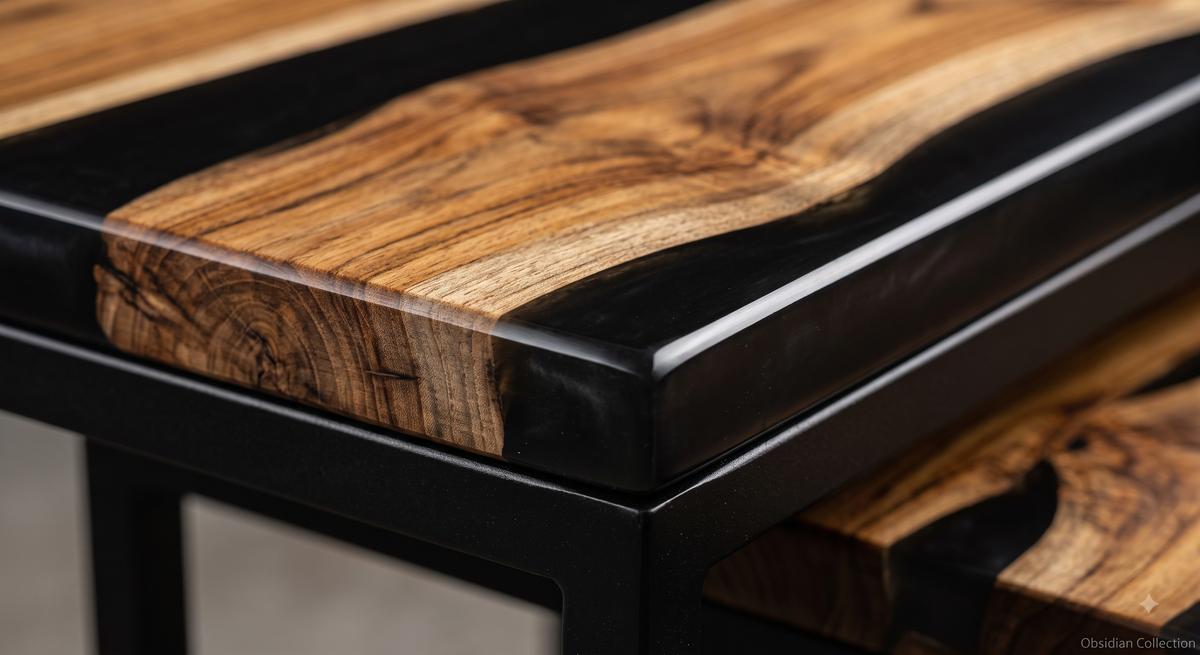 “The Duality” – Luxury 2-Piece Nesting Coffee Table Set | Natural Teak Sangwan Wood & Black Metal |