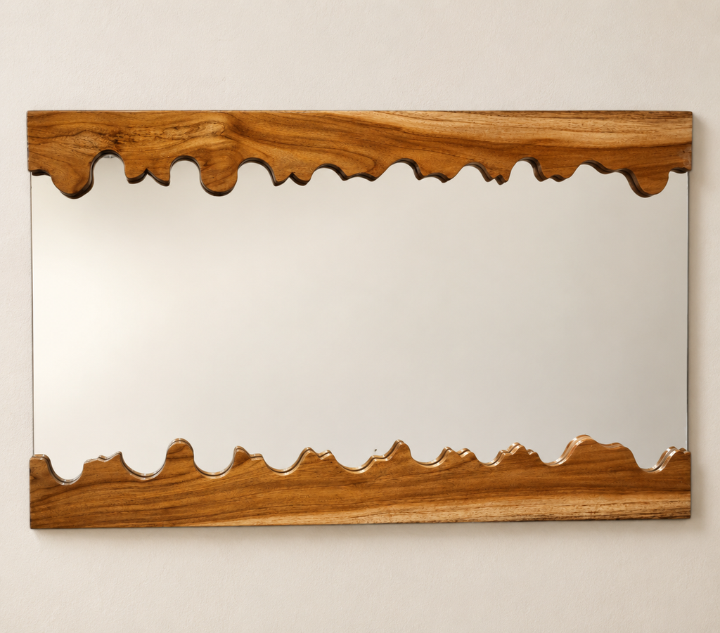 Live Edge Teak Sangwan Wood Mirror – Handcrafted Wooden Wall Mirror