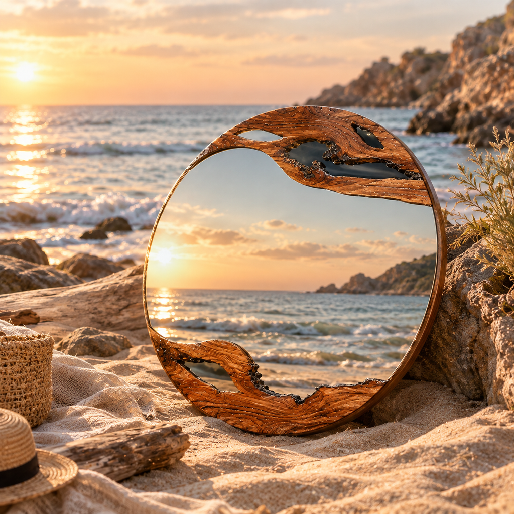 Handmade Live Edge Teak Sangwan  Wood Mirror: Rustic Home Decor
