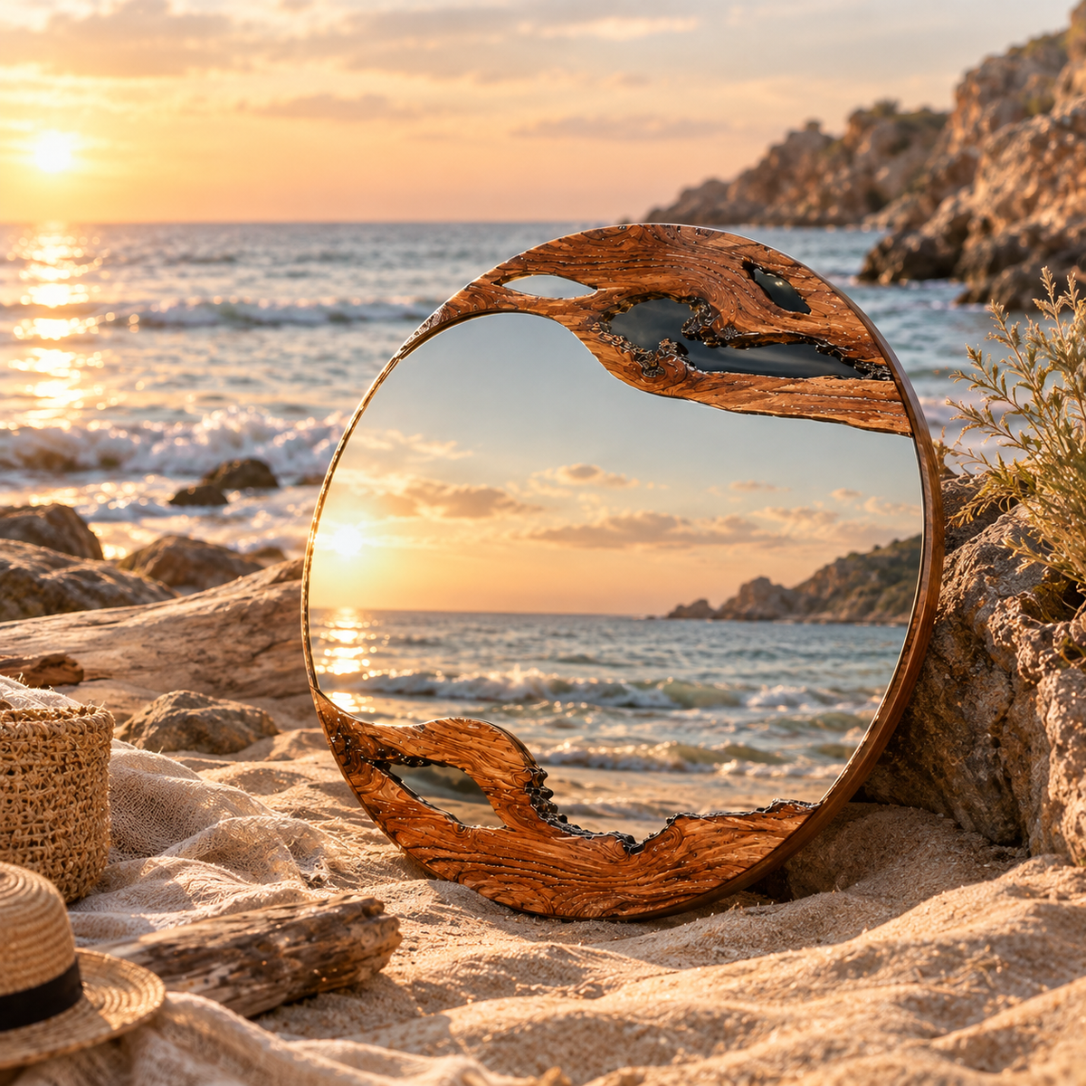 Handmade Live Edge Teak Sangwan  Wood Mirror: Rustic Home Decor