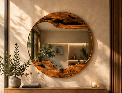 Handmade Live Edge Teak Sangwan  Wood Mirror: Rustic Home Decor