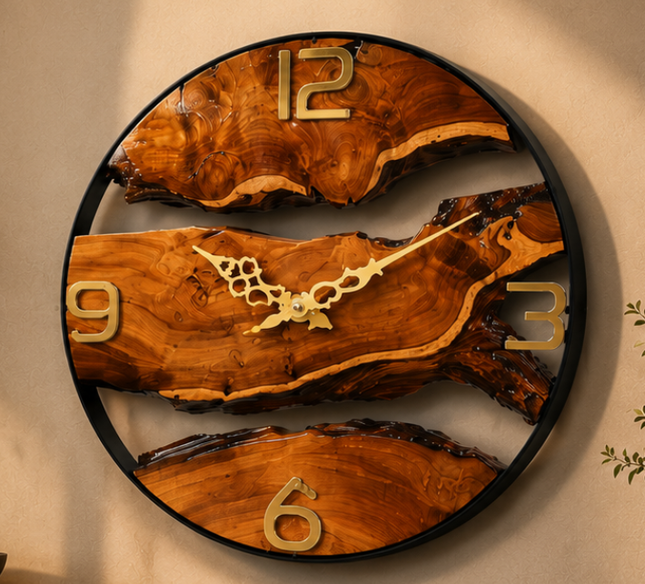 Artisan Live-Edge Teak Wall Clock