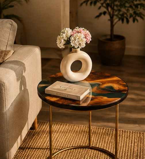 Artisan Teak Sangwan Wood River Side Table with Resin