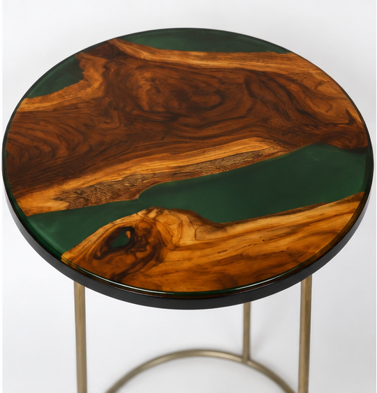 Artisan Teak Sangwan Wood River Side Table with Resin