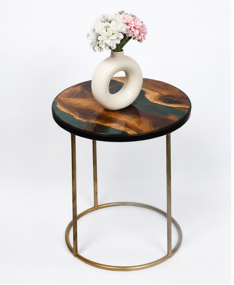 Artisan Teak Sangwan Wood River Side Table with Resin