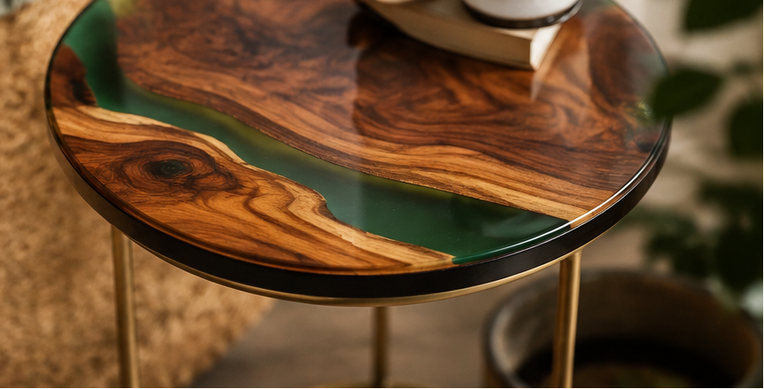 Artisan Teak Sangwan Wood River Side Table with Resin