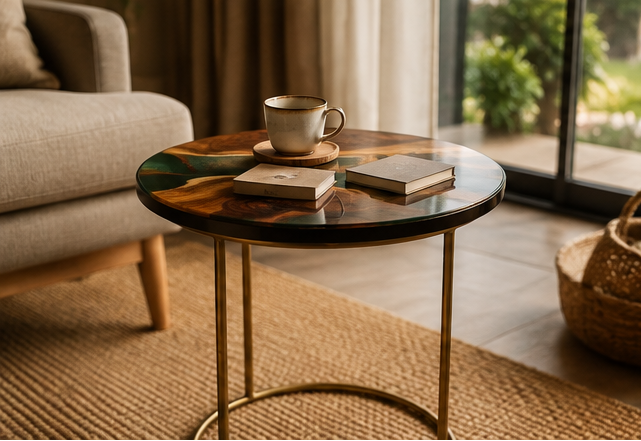 Artisan Teak Sangwan Wood River Side Table with Resin