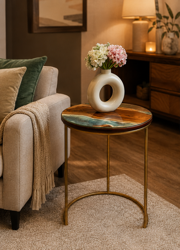 Artisan Teak Sangwan Wood River Side Table with Resin