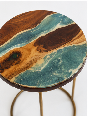 Artisan Teak Sangwan Wood River Side Table with Resin