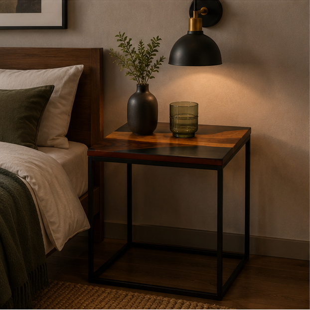 “The Duality” – Luxury 2-Piece Nesting Coffee Table Set | Natural Teak Sangwan Wood & Black Metal |