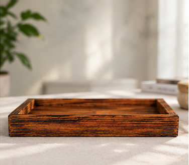 Rustic Wooden Tray with Burnt Wood Effect | Handmade Look Decorative & Serving Tray