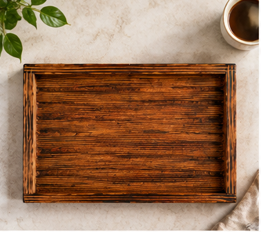 Rustic Wooden Tray with Burnt Wood Effect | Handmade Look Decorative & Serving Tray