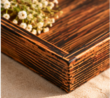 Rustic Wooden Tray with Burnt Wood Effect | Handmade Look Decorative & Serving Tray