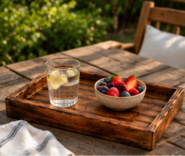 Rustic Wooden Tray with Burnt Wood Effect | Handmade Look Decorative & Serving Tray