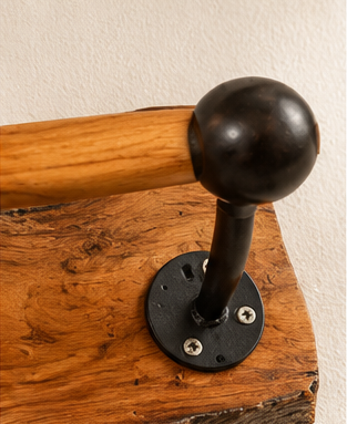 Teak Sangwan Wood Towel Bar with Tiger Face Brass Metal Hook | Highest Grade Solid Teak (Sagwan) Wood
