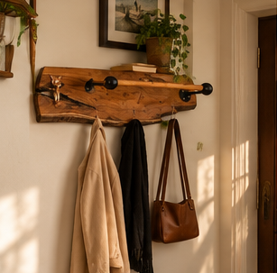 Teak Sangwan Wood Towel Bar with Tiger Face Brass Metal Hook | Highest Grade Solid Teak (Sagwan) Wood