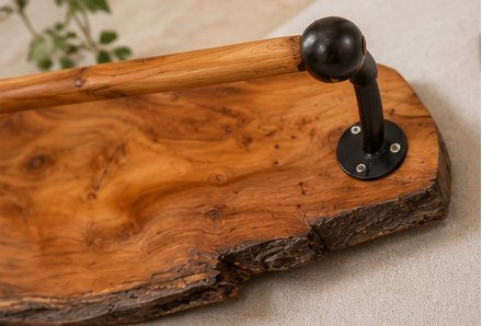 Teak Sangwan Wood Towel Bar with Tiger Face Brass Metal Hook | Highest Grade Solid Teak (Sagwan) Wood