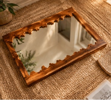 Live Edge Teak Sangwan Wood Mirror – Handcrafted Wooden Wall Mirror