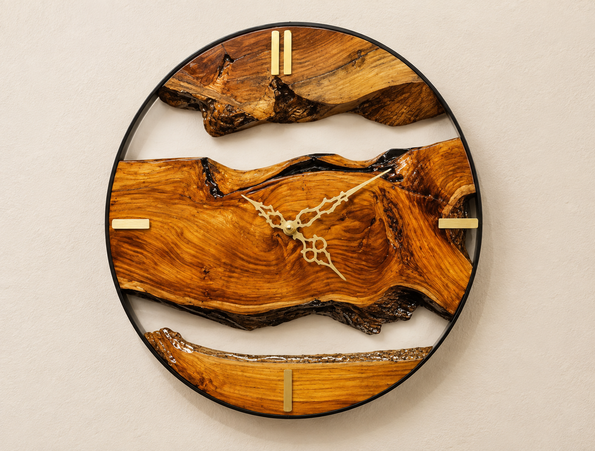 16-Inch Live Edge Teak Wood Wall Clock | Handmade High-Grade Sangwan Wood Clock