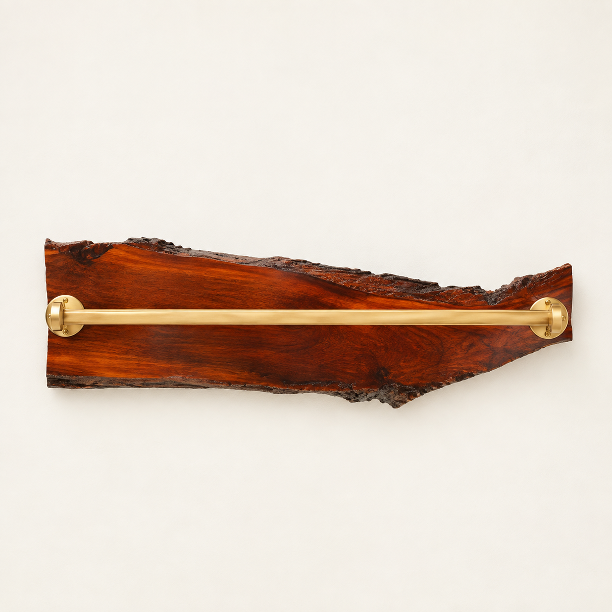 Handcrafted Live Edge Sangwan Wooden Towel Bar with Gold-Finished Accents