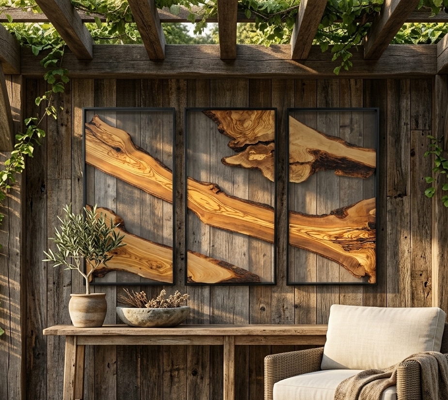 An Organic Wood Triptych Wall art — Three Individual Frames, One Continuous Story.