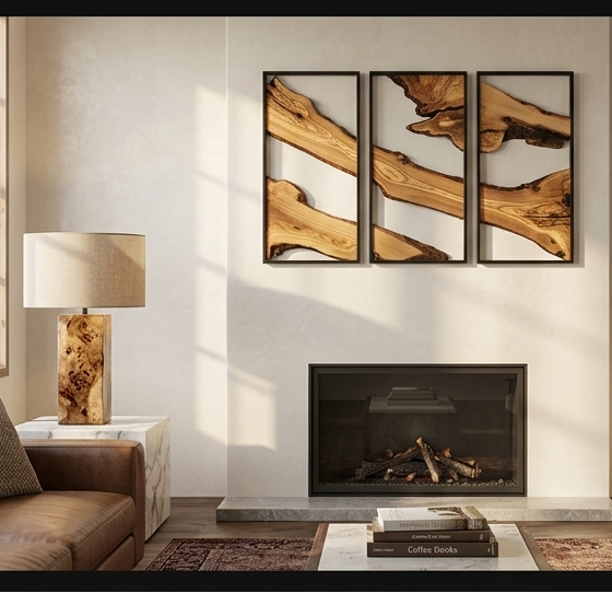 An Organic Wood Triptych Wall art — Three Individual Frames, One Continuous Story.