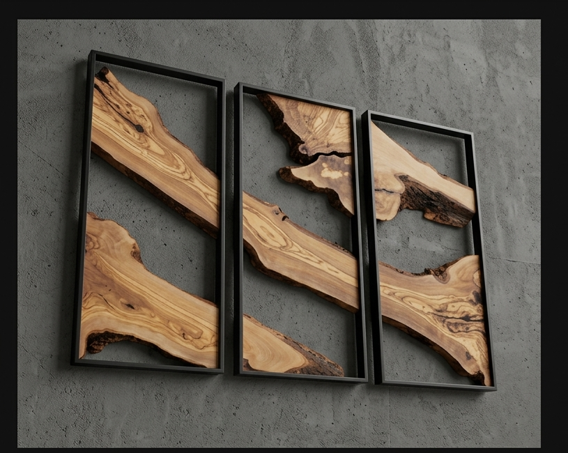 An Organic Wood Triptych Wall art — Three Individual Frames, One Continuous Story.
