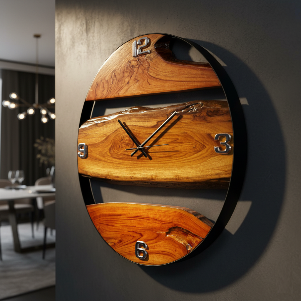 16-Inch Handmade Live Edge Sangwan Teak Wood Clock | Natural Solid Wood Wall Clock