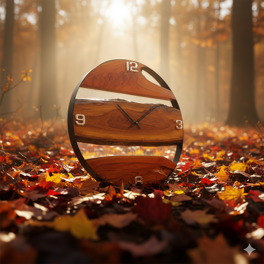 16-Inch Handmade Live Edge Sangwan Teak Wood Clock | Natural Solid Wood Wall Clock