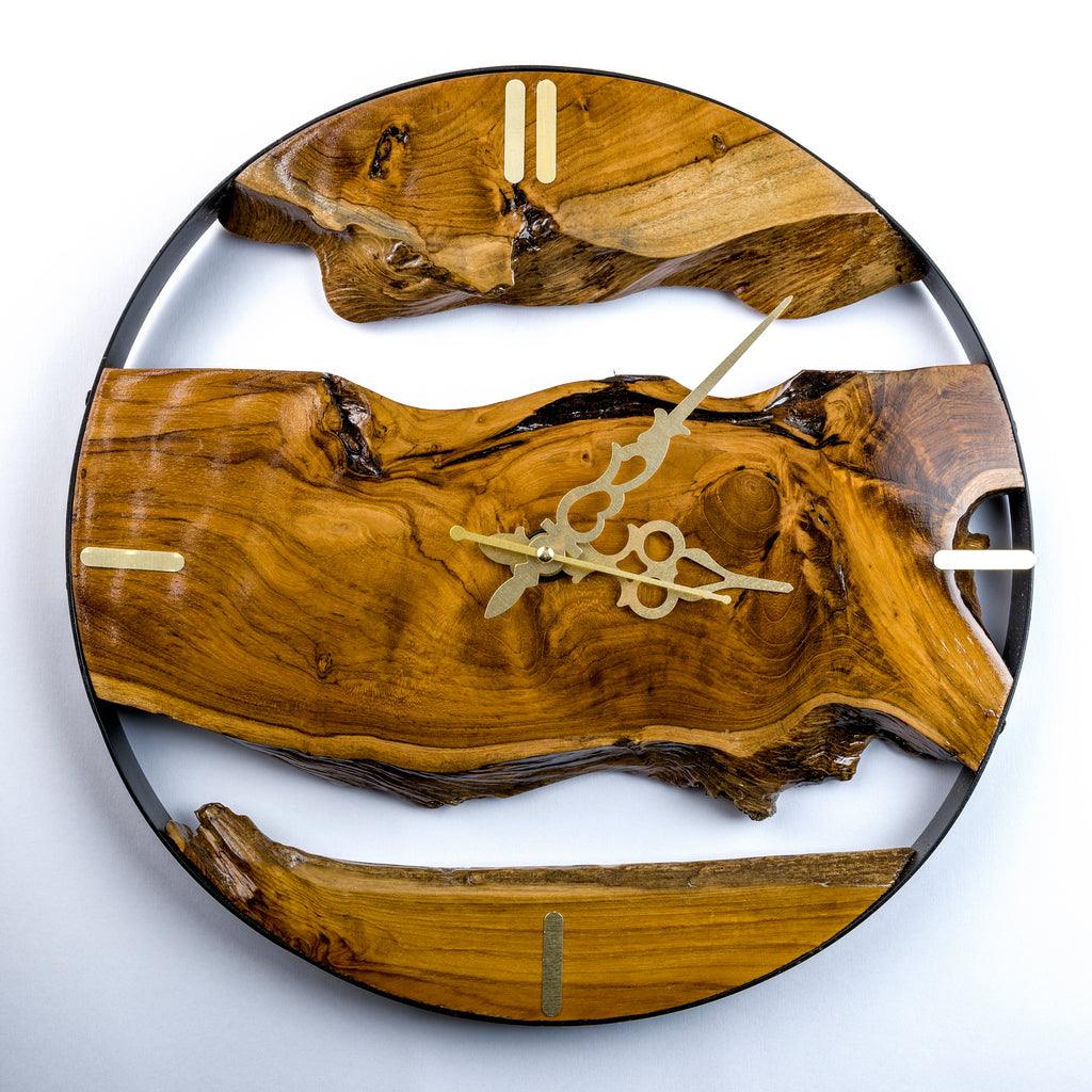 16-Inch Live Edge Teak Wood Wall Clock | Handmade High-Grade Sangwan Wood Clock