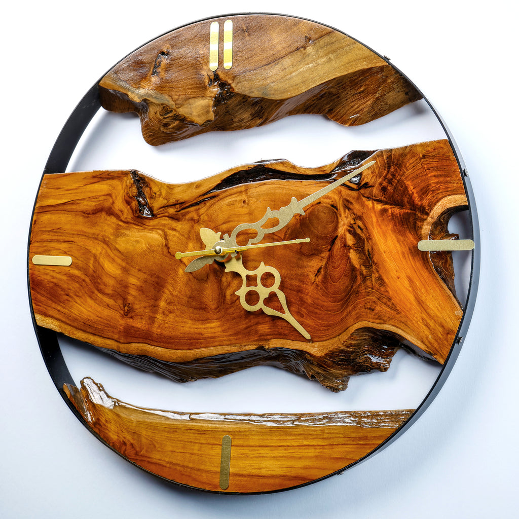 16-Inch Live Edge Teak Wood Wall Clock | Handmade High-Grade Sangwan Wood Clock