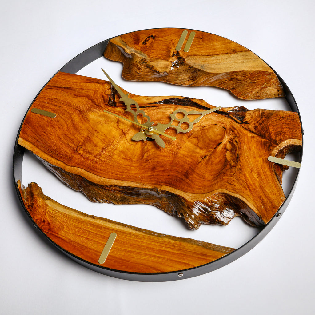 16-Inch Live Edge Teak Wood Wall Clock | Handmade High-Grade Sangwan Wood Clock