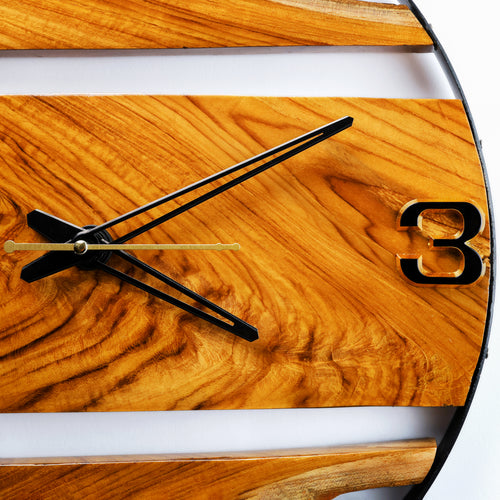 16-Inch Handmade Live Edge Sangwan Teak Wood Clock | Natural Solid Wood Wall Clock